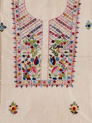 Adrika Multicoloured Thread Hand Embroidered Semi Tussar Unstitched Kurta