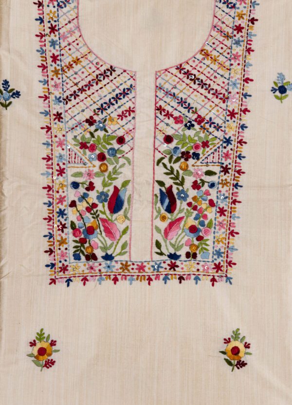 Adrika Multicoloured Thread Hand Embroidered Semi Tussar Unstitched Kurta