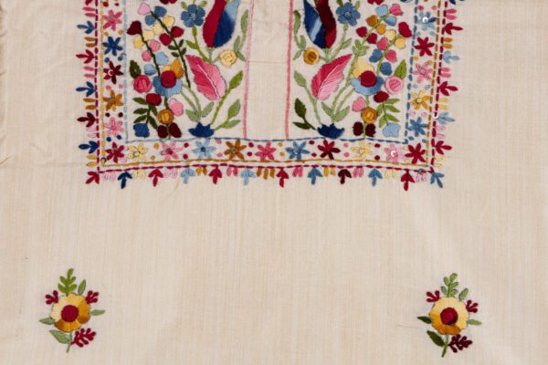 Hand Embroidered Semi Tussar Unstitched Kurta with Multicoloured Threads by Adrika
