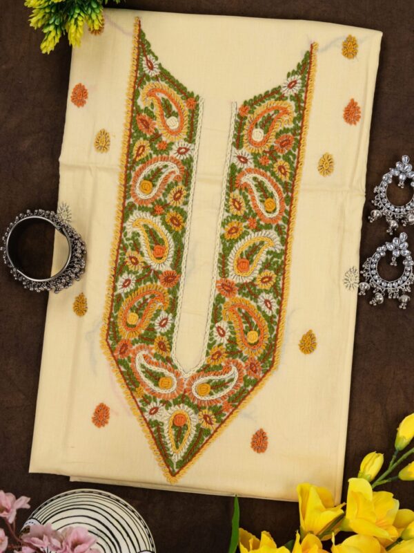 Adrika Unstitched Kurta with Multicoloured Thread Embroidery