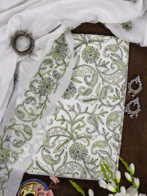 Adrika Different Shades of Green Hand Embroidered Unstitched Kurta Set