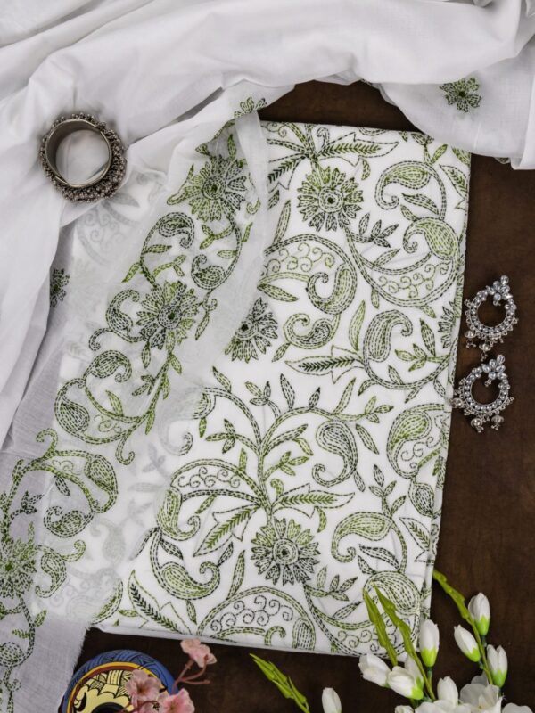 Adrika Different Shades of Green Hand Embroidered Unstitched Kurta Set