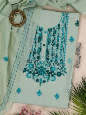 Adrika Green Thread Hand Embroidered Unstitched 3 Piece Kurta Set