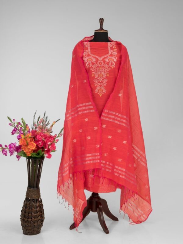 Handloom Dhakai Jamdani Unstitched Kurti & Dupatta in Cotton Muslin by Adrika