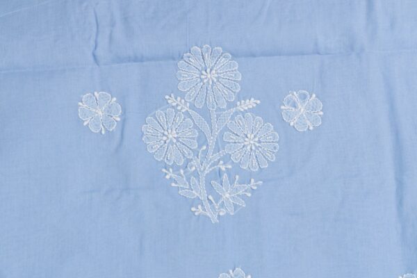 Traditional Lucknow Chikankari Powder Blue Cotton Unstitched 3-Piece Kurti Set by Adrika
