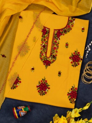 elegant hand-embroidered cotton unstitched kurta set