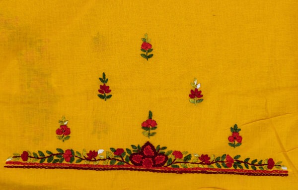 Stylish unstitched cotton 3 piece kurta set with hand embroidery by Adrika