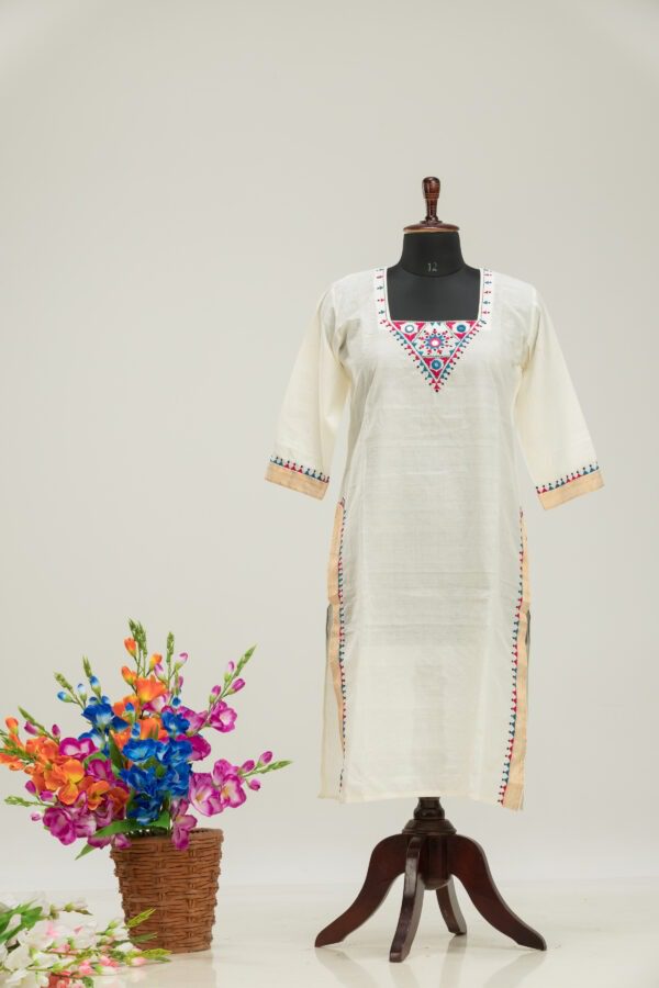 Adrika Mangalgiri Cotton Kurti with Hand Embroidery