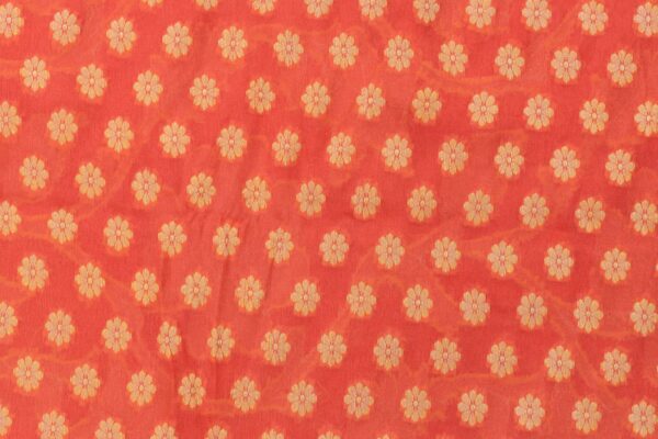 Hand-embroidered Pure Handloom Banarasi Chiffon Neon Orange Kurti & Dupatta Set with Zari Work by Adrika