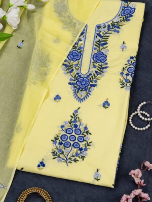 Adrika’s elegant hand-embroidered unstitched cotton 3 piece kurta set