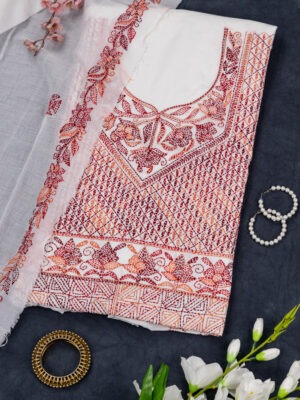 Adrika's hand-embroidered cotton unstitched 3 piece kurta set fabric