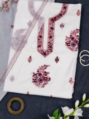 Adrika Hand Embroidered Cotton 3 Piece Unstitched Kurta Set