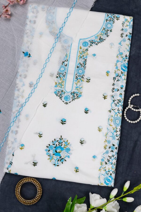 Adrika's Designer Unstitched Cotton 3 Piece Kurta Set with Hand Embroidery