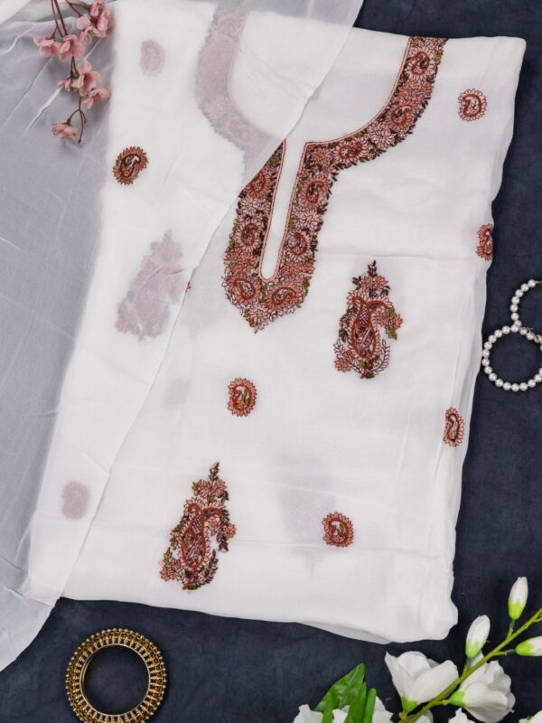 Premium Hand Embroidered Georgette Unstitched Kurta With Dupatta by Adrika