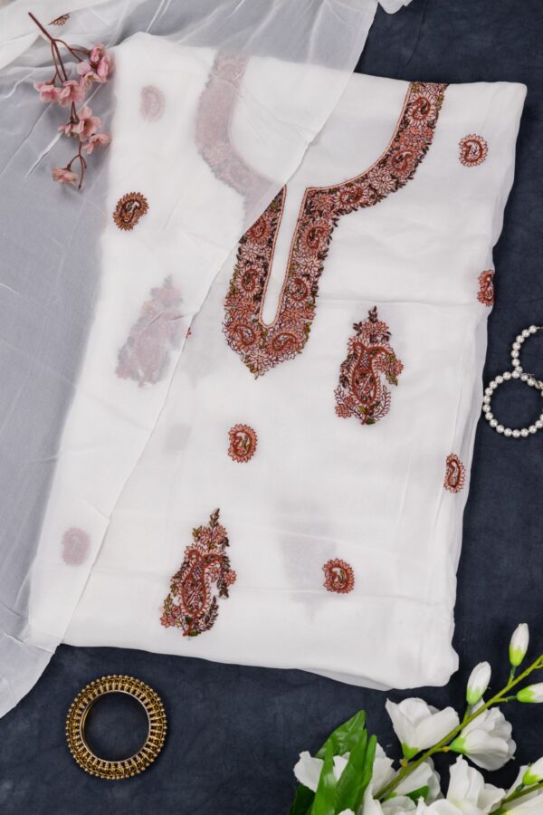 Premium Hand Embroidered Georgette Unstitched Kurta With Dupatta by Adrika