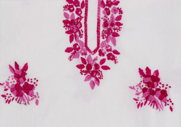 pink & white Cotton Kurta with Hand Embroidery