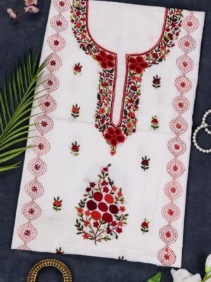Designer Hand Embroidered Cotton Kurta by Adrika