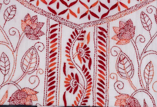 Adrika Hand Embroidered Orange & Maroon Cotton Unstitched Kurta