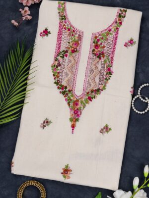 Premium Hand Embroidered Unstitched Kora Cotton Kurta by Adrika