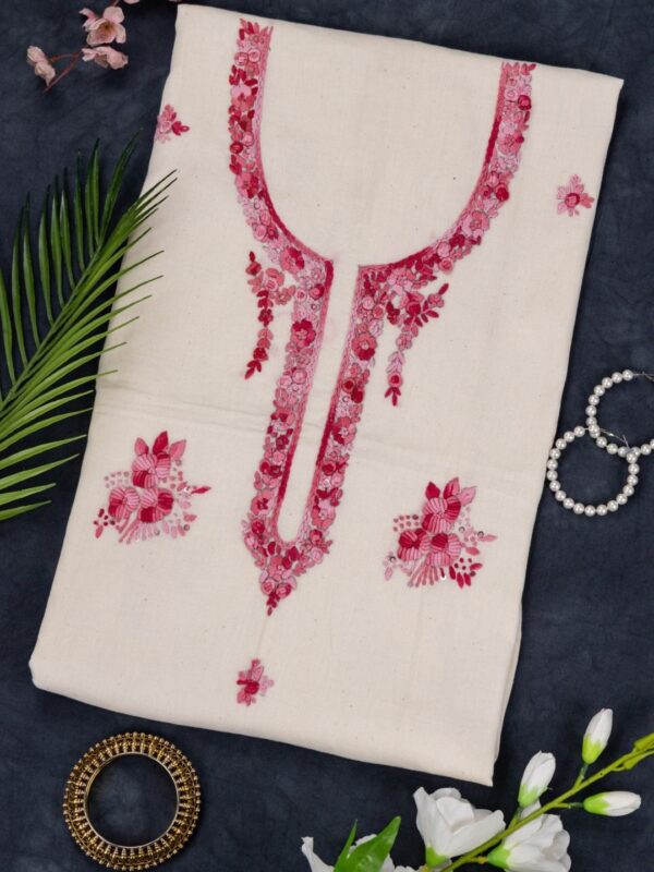 Designer Hand Embroidered Kora Cotton Unstitched Kurta by Adrika