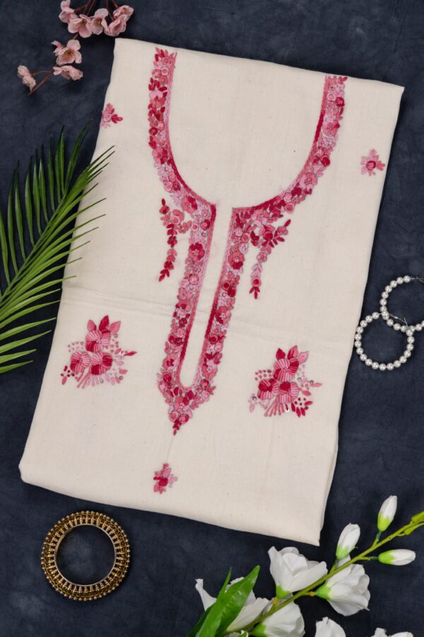 Designer Hand Embroidered Kora Cotton Unstitched Kurta by Adrika