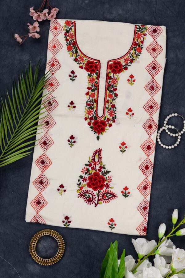 Hand Embroidered Cotton Unstitched Kurta by Adrika