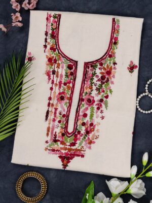 Adrika Hand Embroidered Kora Cotton Unstitched Kurta