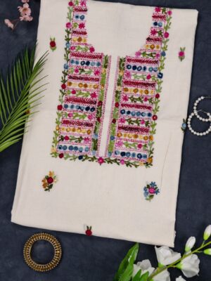 Adrika Hand Embroidered Kora Cotton Kurta