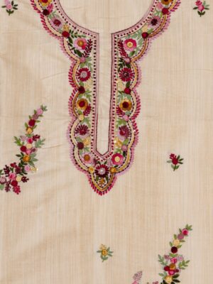 Elegant Semi Tussar Fabric Kurta with Hand Embroidery by Adrika