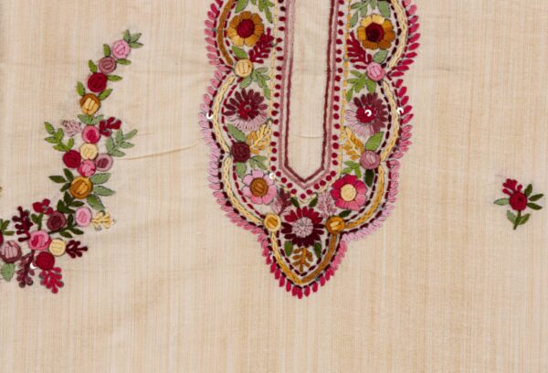 Unstitched Semi Tussar Kurta with Hand Embroidery by Adrika