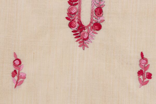 Pink Thread Embroidered Semi Tussar Kurta by Adrika