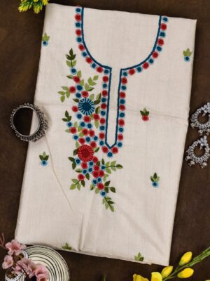 Adrika Hand Embroidered Multicoloured Semi Tussar Kurta
