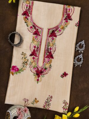 Adrika Semi Tussar Kurta Featuring Multicoloured Hand Embroidery