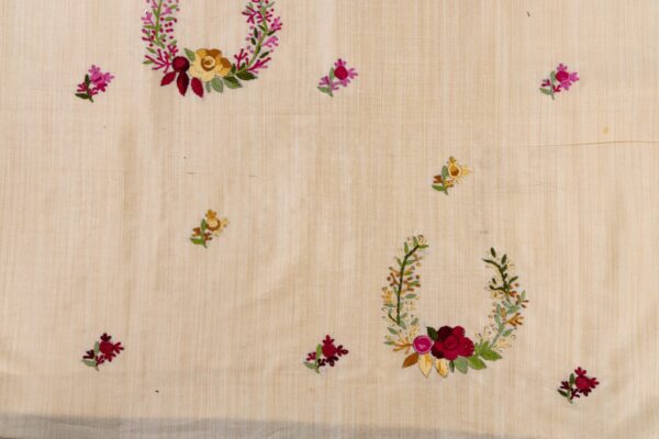 Luxurious Multicoloured Thread Embroidered Semi Tussar Kurta Set by Adrika