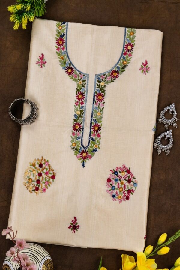 Adrika Multicoloured Thread Embroidered Semi Tussar Kurta