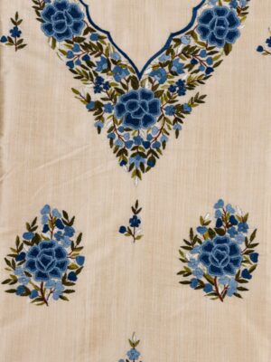 beautifully blue Thread Hand Embroidery on Semi Tussar Kurta