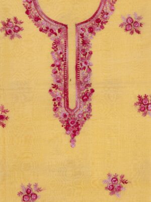 Adrika Different Shades Of Pink Hand Embroidered Yellow Chanderi Unstitched Kurta
