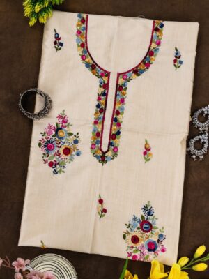 Adrika Multicoloured Thread Hand Embroidered Semi Tussar Kurta