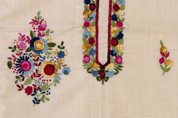 Handcrafted Multicoloured Thread Embroidery on Semi Tussar Kurta by Adrika