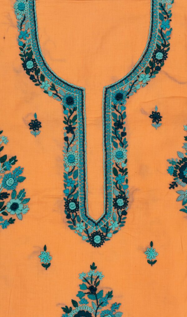 Artistic Adrika Different Shades Of Blue Thread Hand Embroidered Orangish Peach Kurta