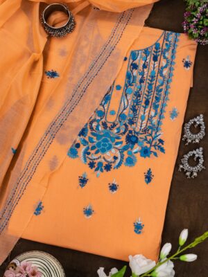 purple Hand Embroidered orange Unstitched Kurta set