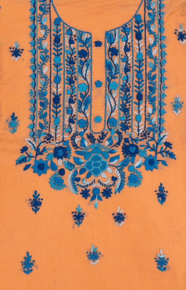 Adrika purple Hand Embroidered orange Unstitched Kurta set