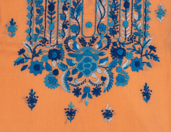 purple Hand Embroidered orange Unstitched Kurta set by adrika
