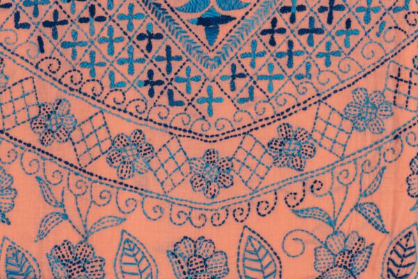 orange Kurta Set with blue Hand Embroidered by adrika