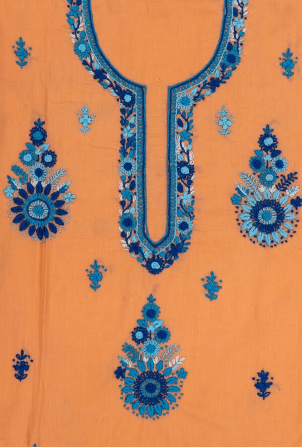 orange Kurta Set Featuring blue Hand Embroidery