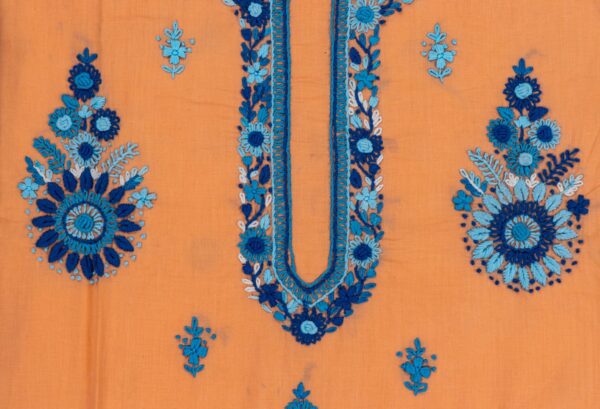 orange Kurta Set Featuring blue Hand Embroidery set by adrika