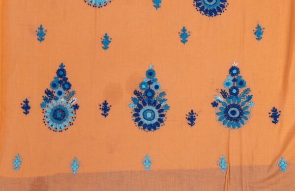 orange Kurta Set with blue Hand Embroidery
