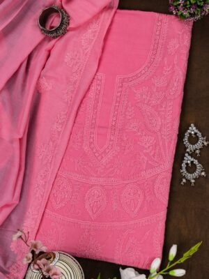 Adrika French Pink Cotton Kurta Set with Hand Embroidery and Shadow Work