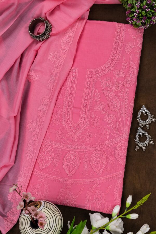Adrika French Pink Cotton Kurta Set with Hand Embroidery and Shadow Work