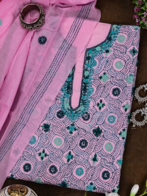 Adrika blue Embroidered pink Cotton Kurta Set
